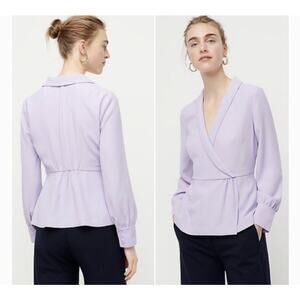 J.Crew Lavender Purple Faux Wrap V-Neck Long Sleeve Blouson Blouse